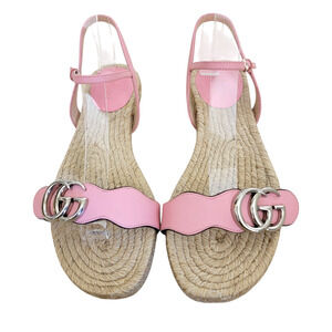 Gucci Marmont Espadrille GG Logo Strappy Leather Sandals Flat Pink 6.5 36.5